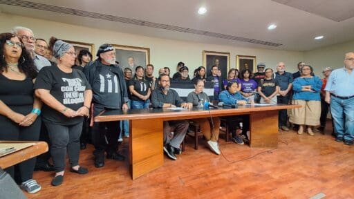 Conferencia de prensa de Jornada se acabaron las promesas y Colectiva Feminista en Construcción denunciando carpeteo.